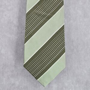 Geoffrey Beene Green‎ White Stripe Geometric 100% Silk Men's Neck Tie